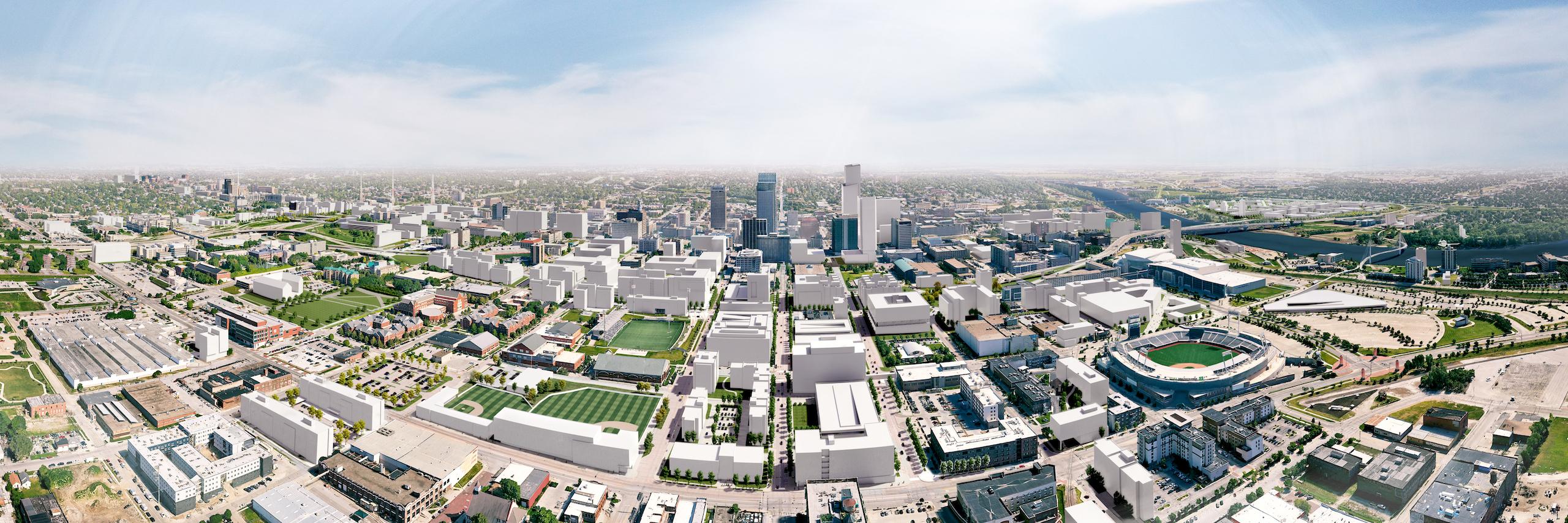 未来奥马哈市中心的真实效果图，包括潜在的开发项目.